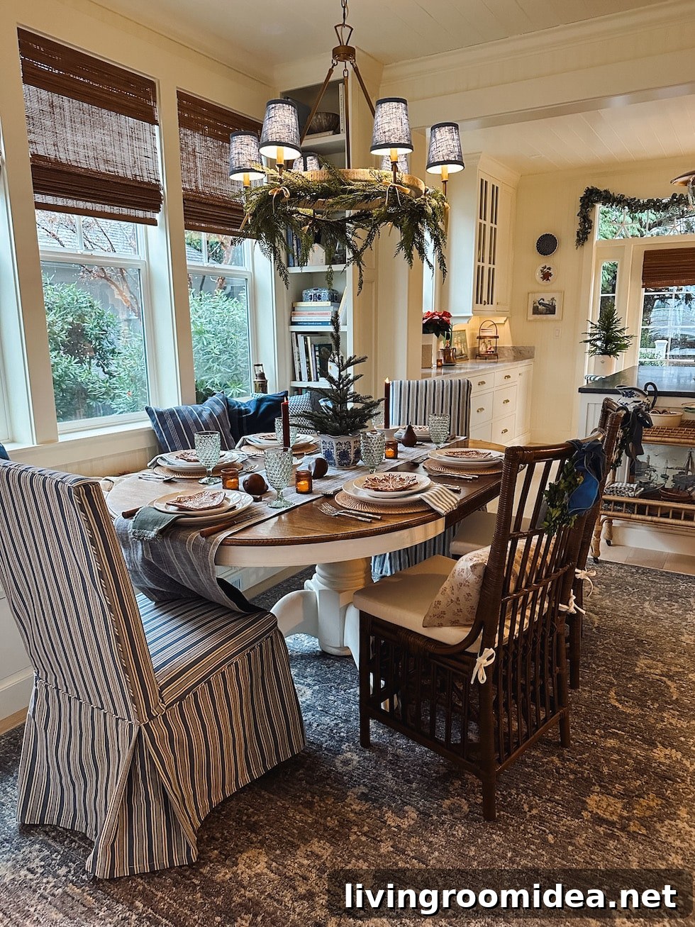 Dining room with cottage mix of chairs 