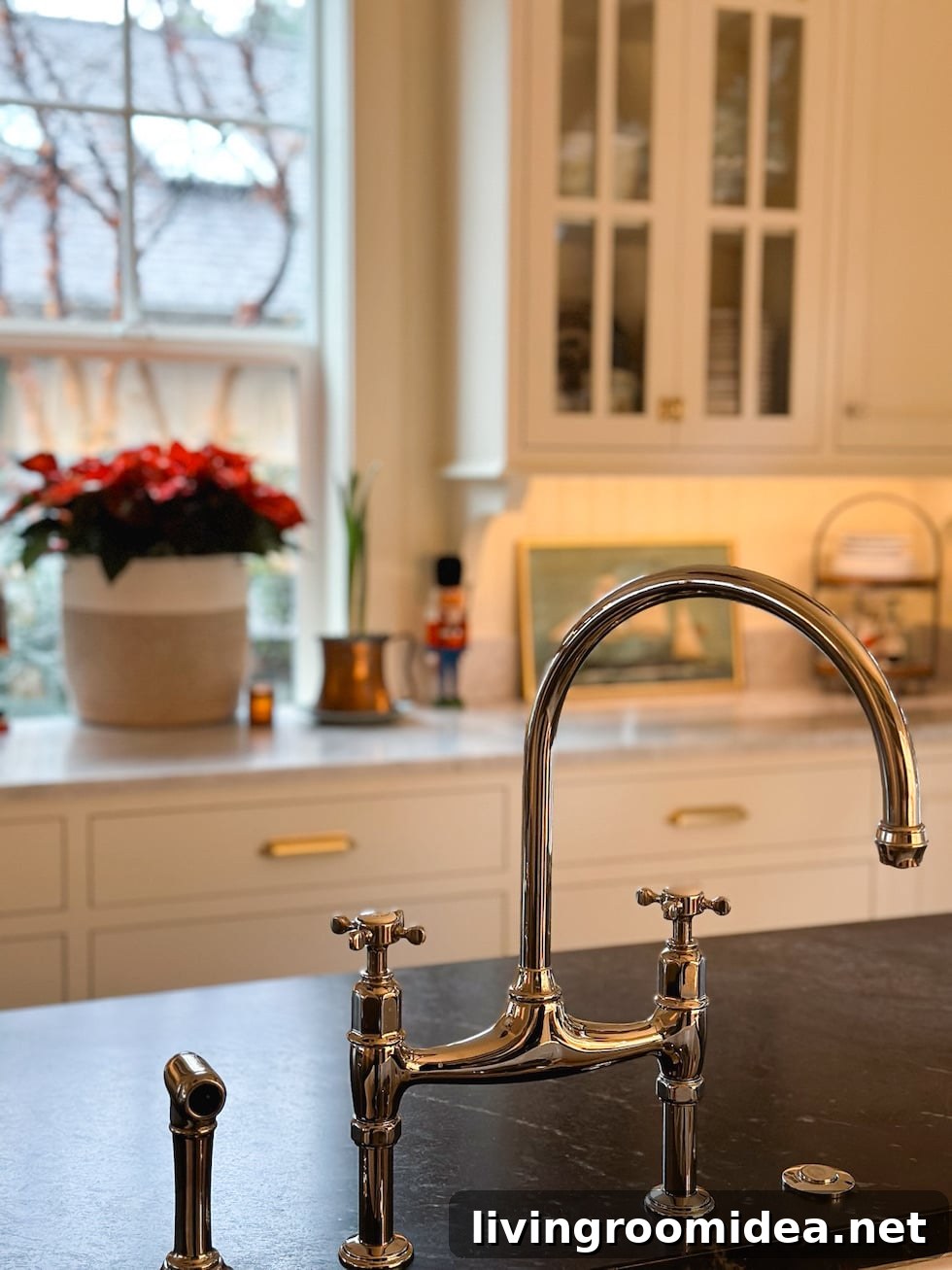 deVol tap in an english-inspired kitchen in a coastal home 