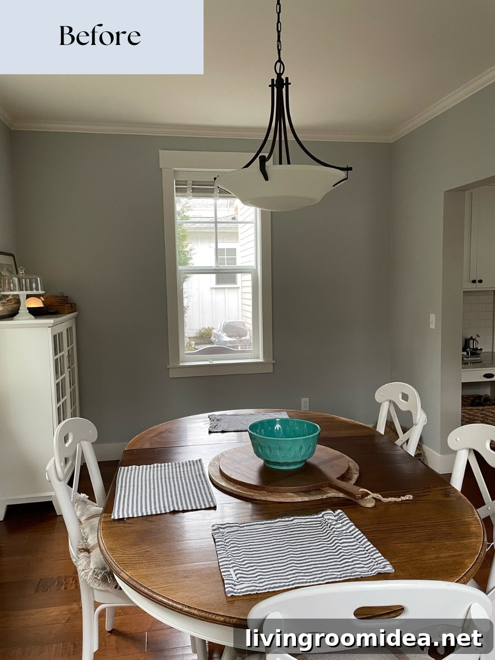 Cottage kitchen before and after, swapping the location of the kitchen and dining area to open up a small floor plan in a coastal home 