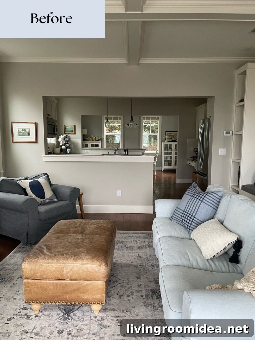 Cottage kitchen before and after, swapping the location of the kitchen and dining area in a small floor plan 