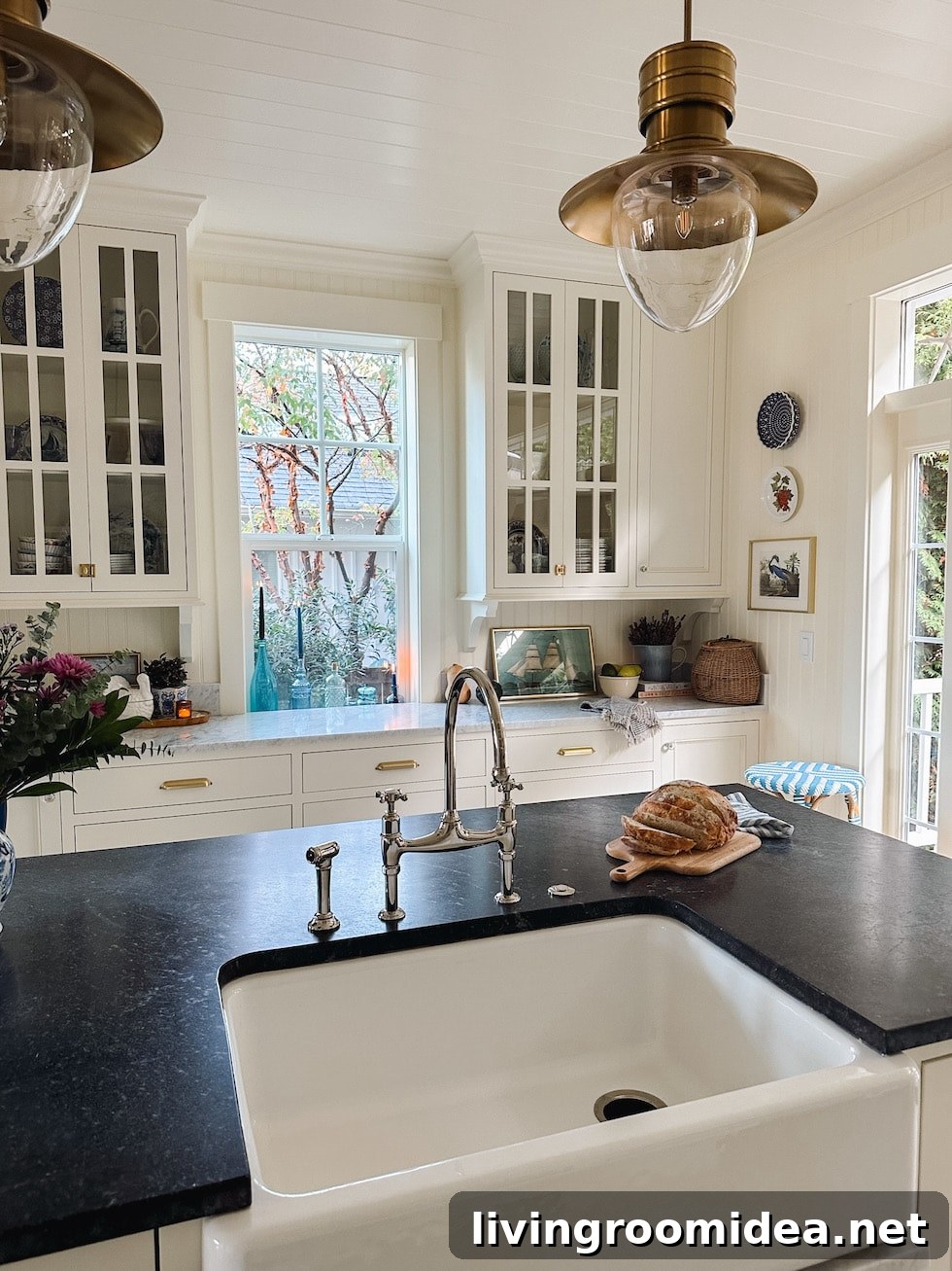 Cottage kitchen before and after renovation photos -- swapping the location of the kitchen and dining area to open up a small floor plan in a coastal home 