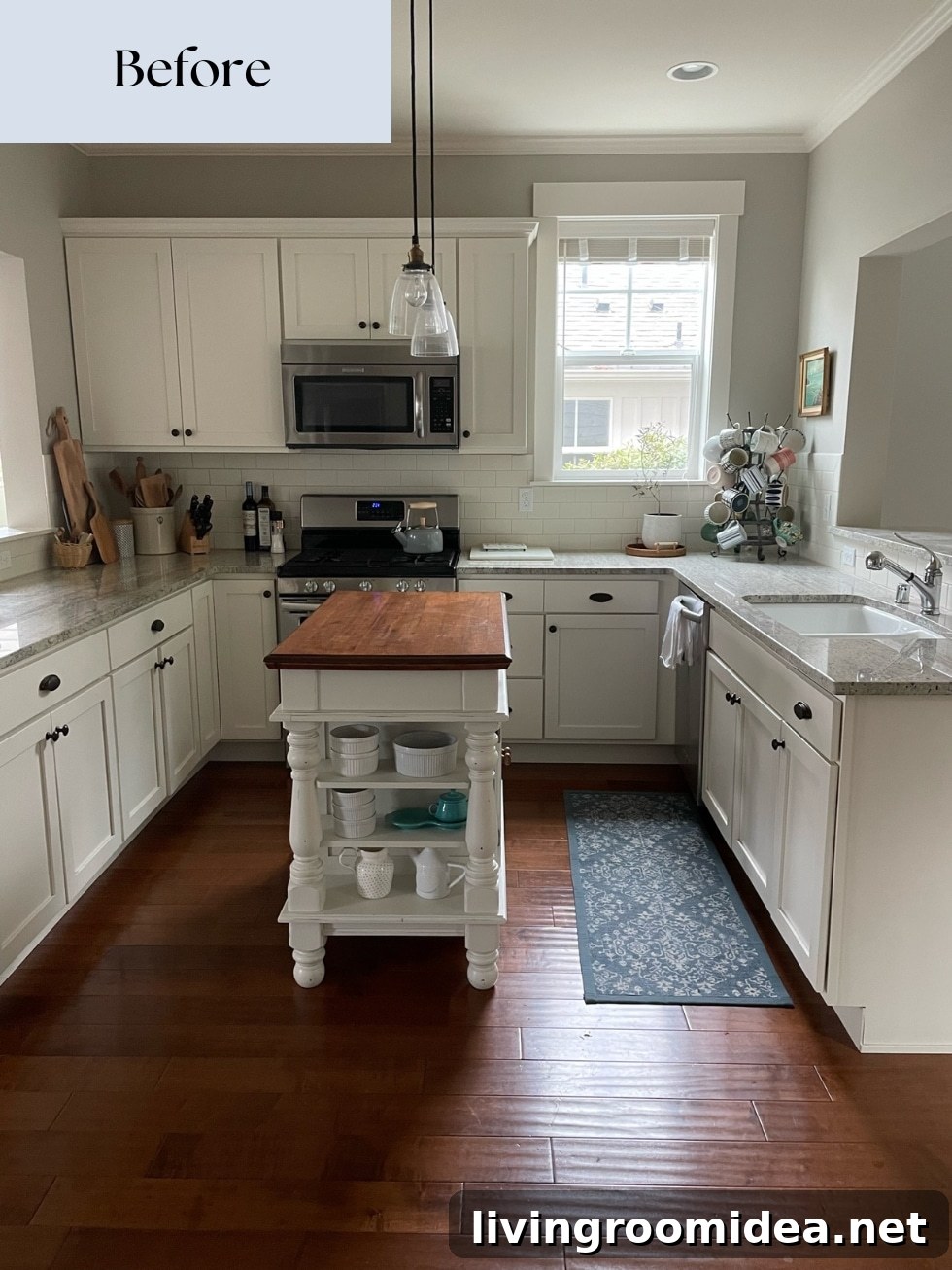 Cottage kitchen before and after, swapping the location of the kitchen and dining area to open up a small floor plan in a coastal home 