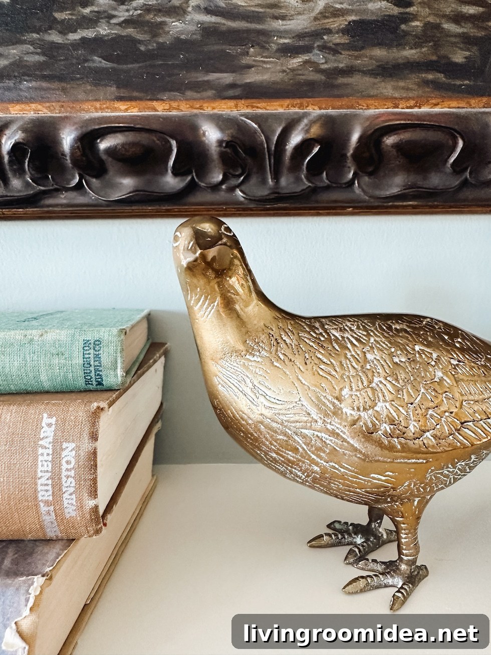 Spring Mantel Refresh with Stylish Secondhand Finds 6 pheasant on the mantel
