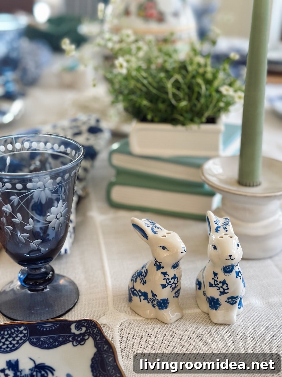 Blue, White & Green Easter Table Ideas for Spring Entertaining 9 bunny salt and pepper shakers