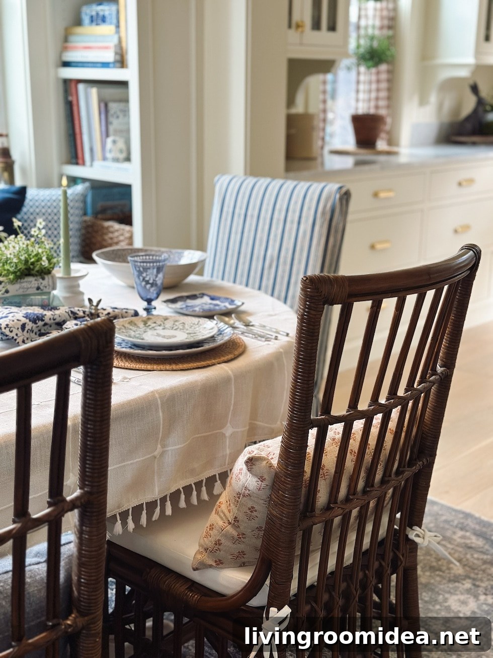 Blue, White & Green Easter Table Decor Ideas for Spring Celebration 25 dark rattan chairs