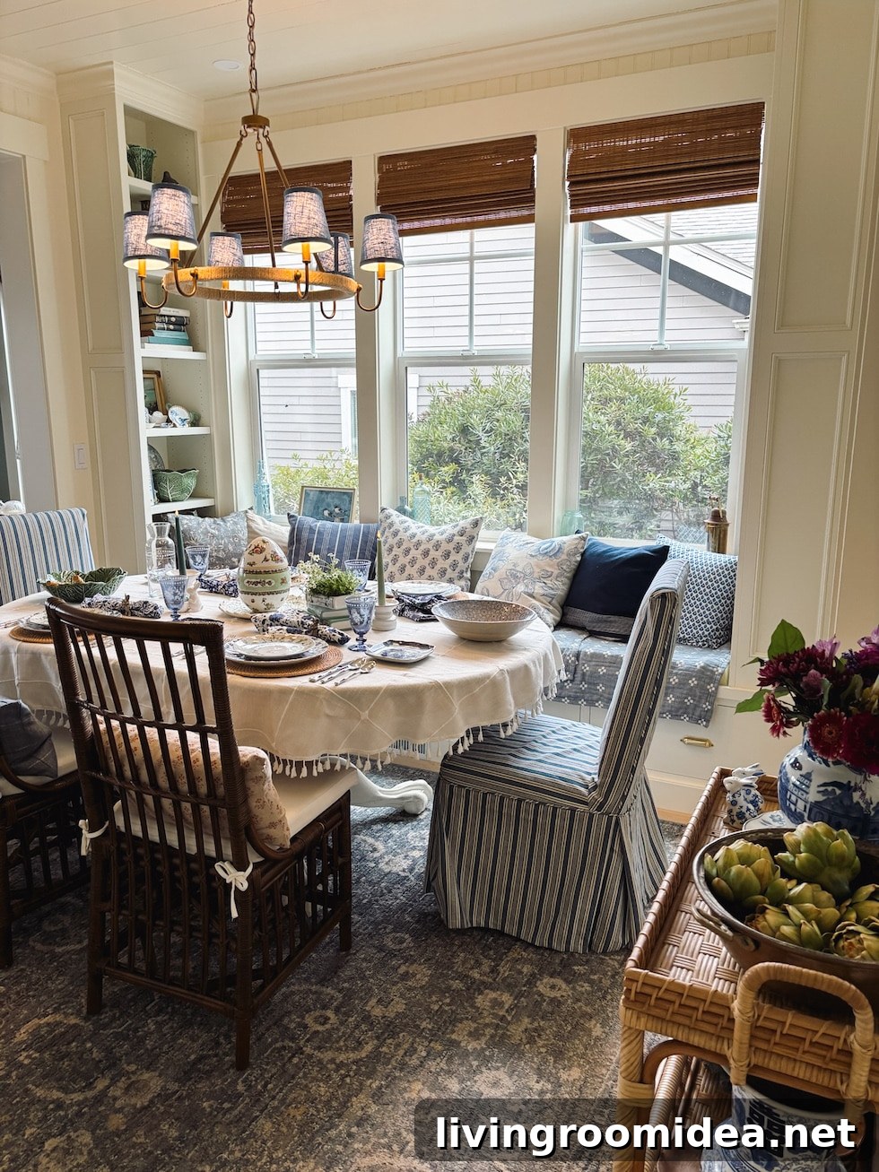 Blue, White & Green Easter Table Ideas for Spring Entertaining 22 mix and match chairs at dining table