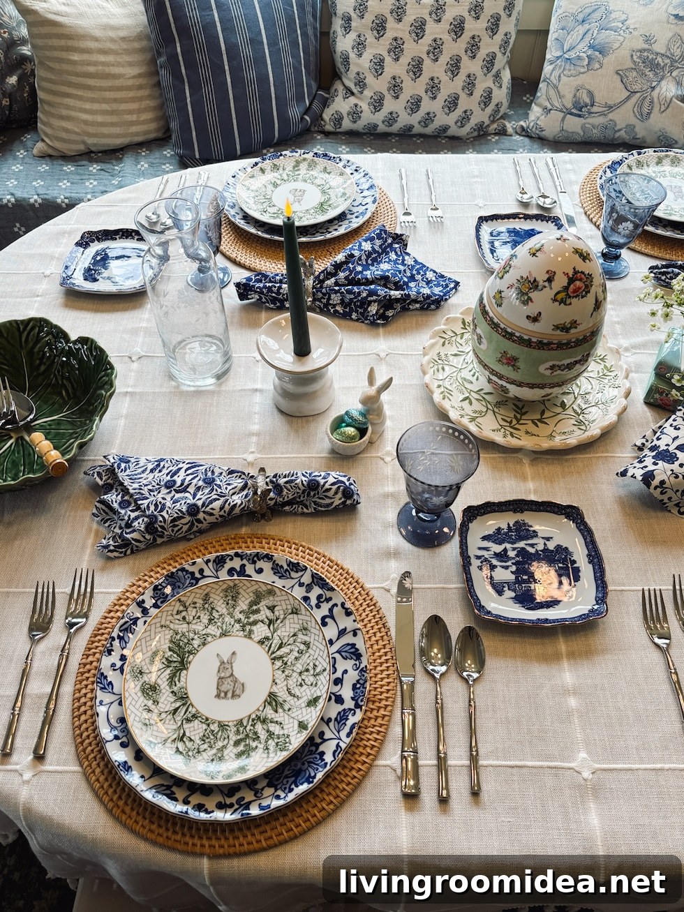 Blue, White & Green Easter Table Ideas for Spring Entertaining 23 bunny plates