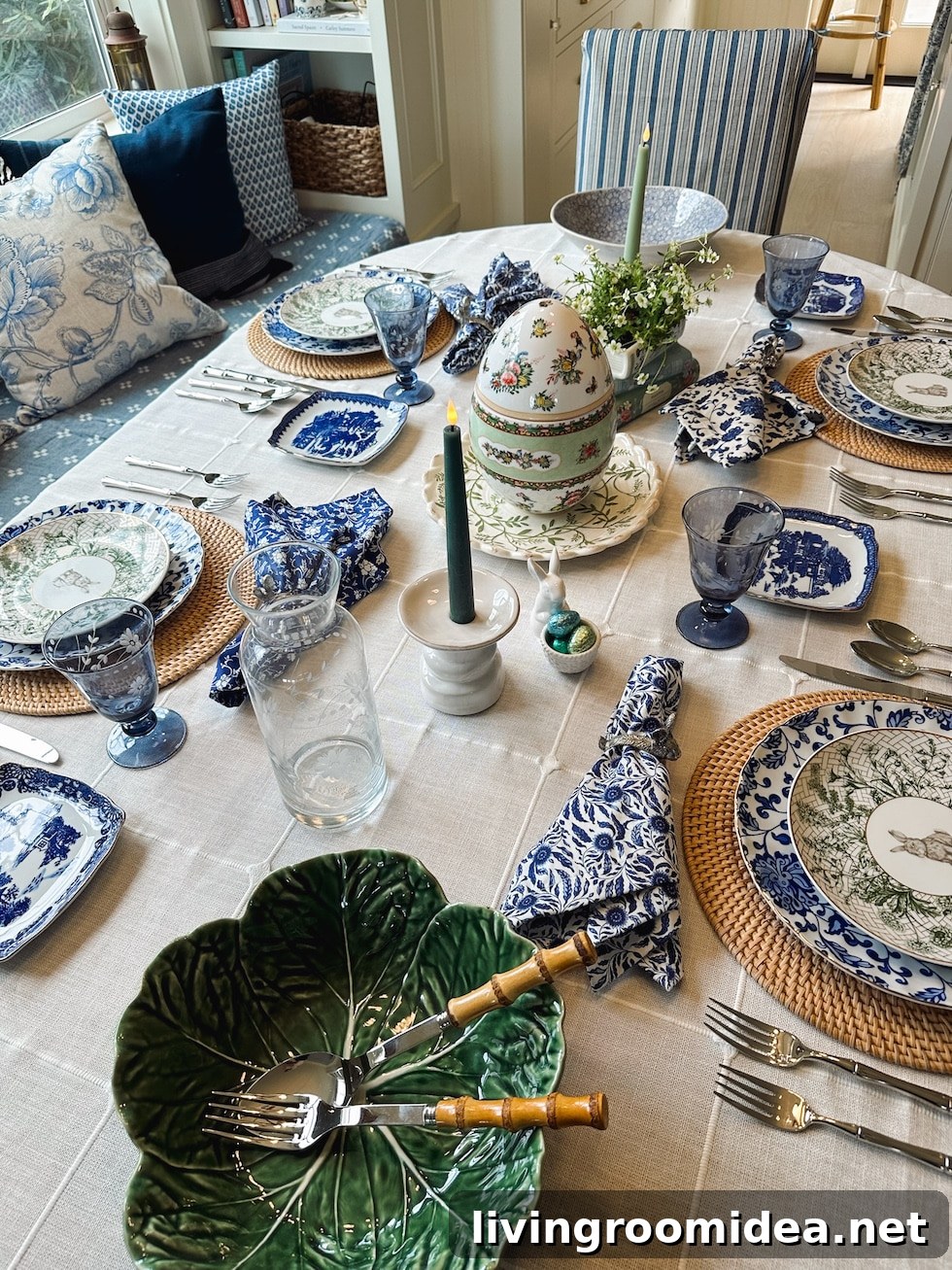 Blue, White & Green Easter Table Ideas for Spring Entertaining 26 blue and white and green easter table