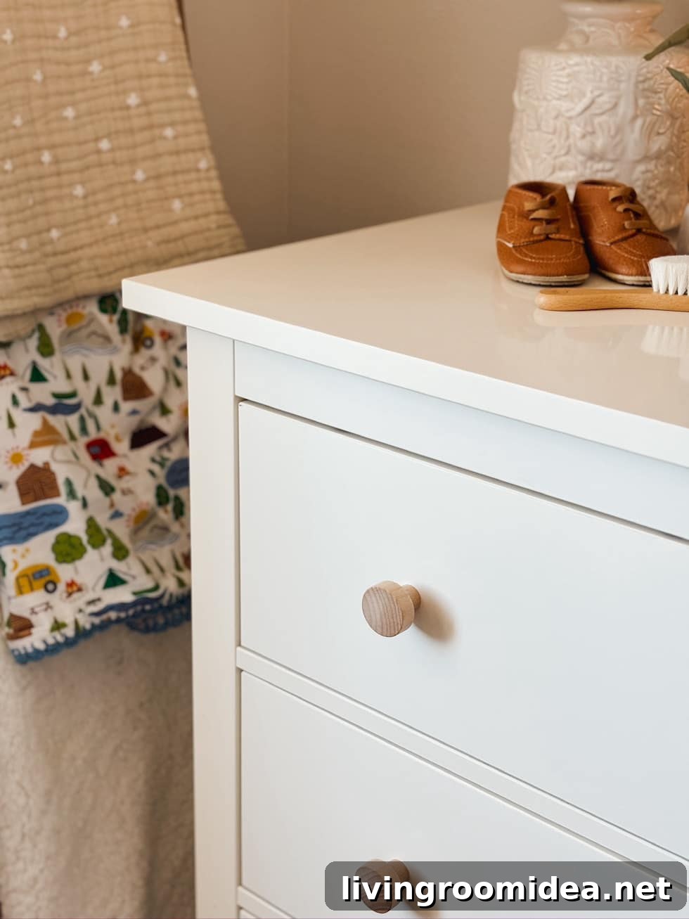 Baby Boy Nursery Tour - Wood Knobs on Ikea Dresser