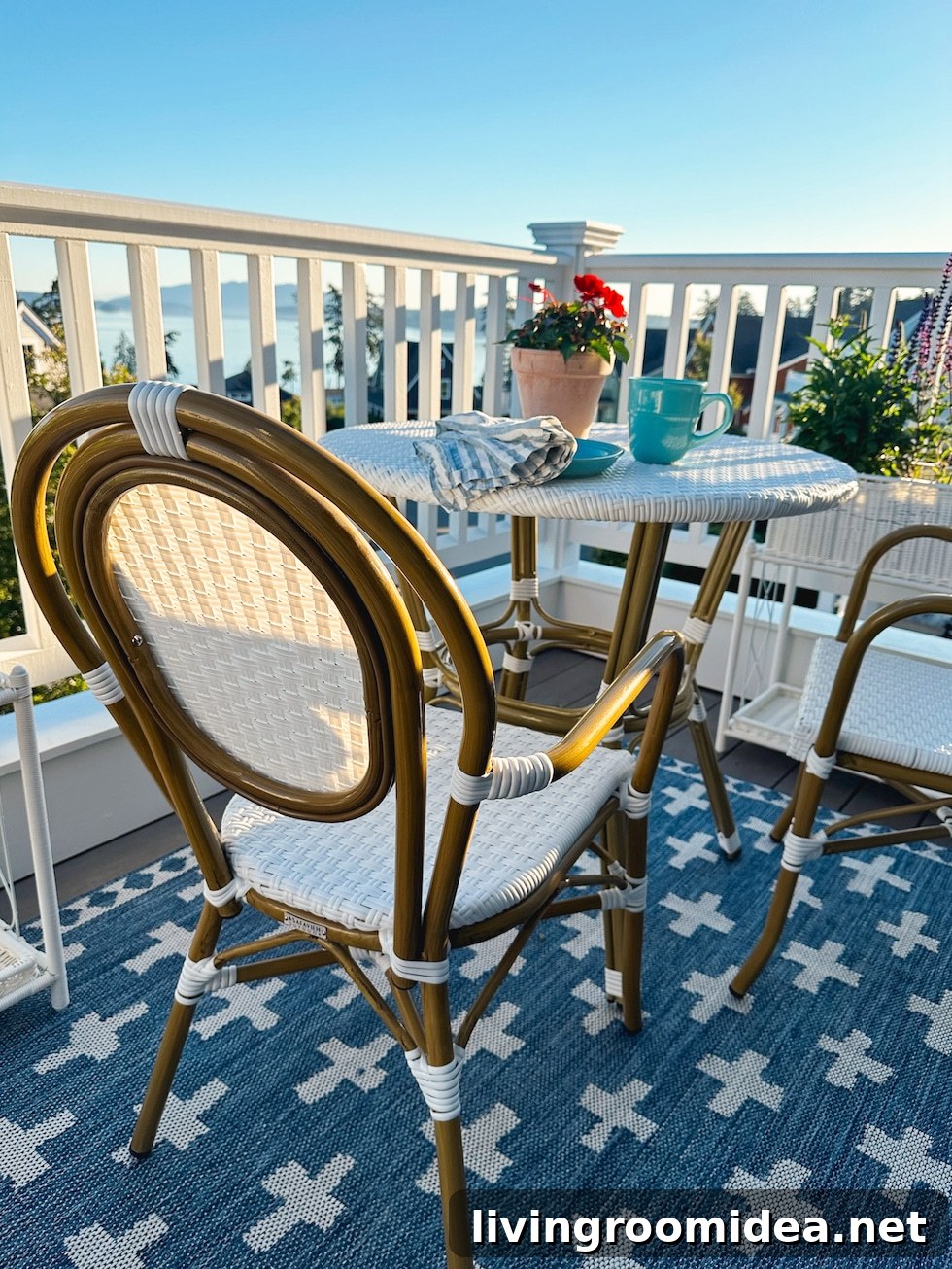 Small Deck Summer Makeover: Reveal + 6+ Ways to Use a Wicker Plant Stand 10 Cute cafe bistro table for a small deck -- sources and tips in this original post by The Inspired Room