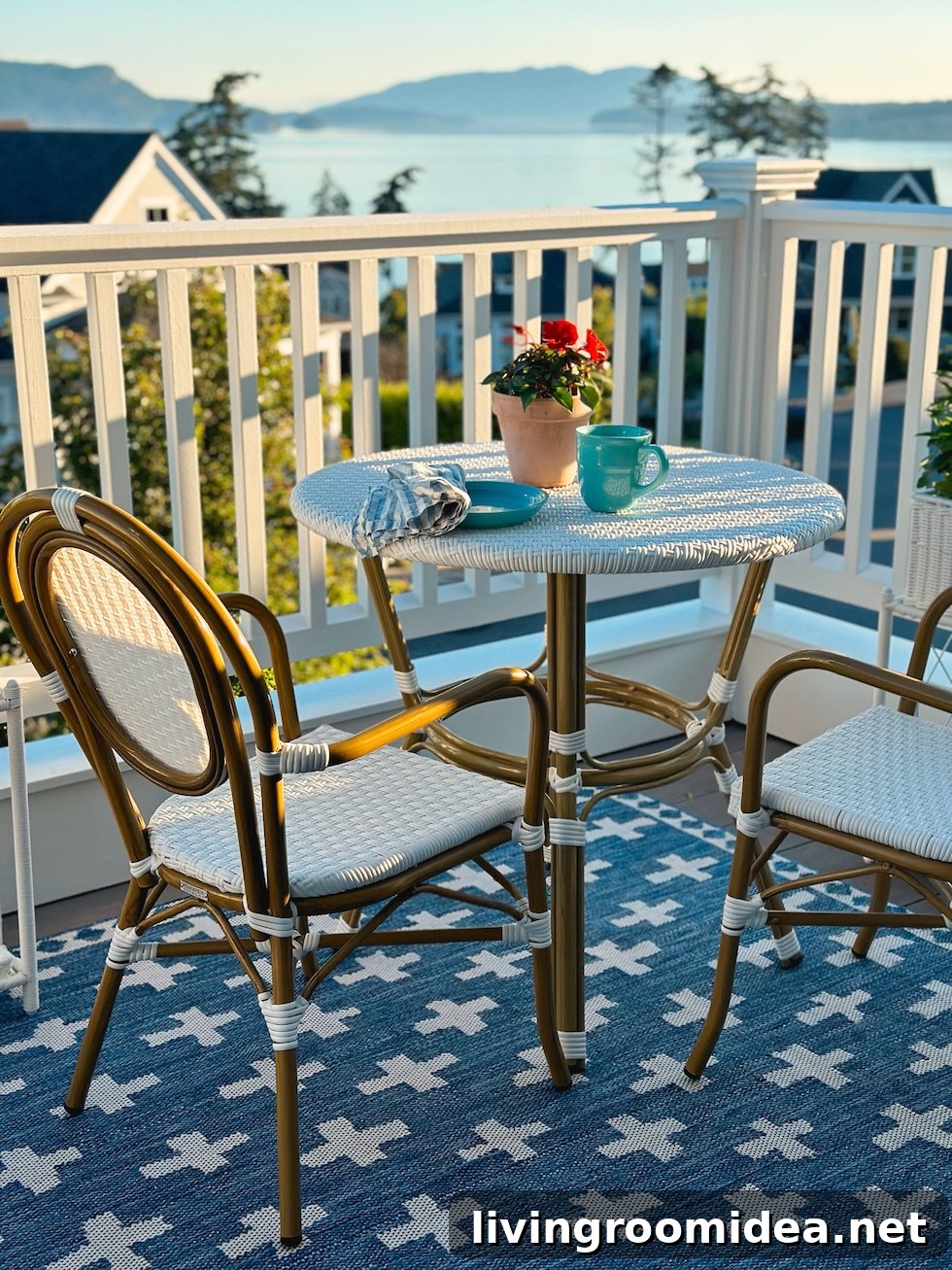 Small Deck Summer Makeover: Reveal + 6+ Ways to Use a Wicker Plant Stand 9 Cafe bistro table for a small deck -- deck makeover -- sources and design by The Inspired Room