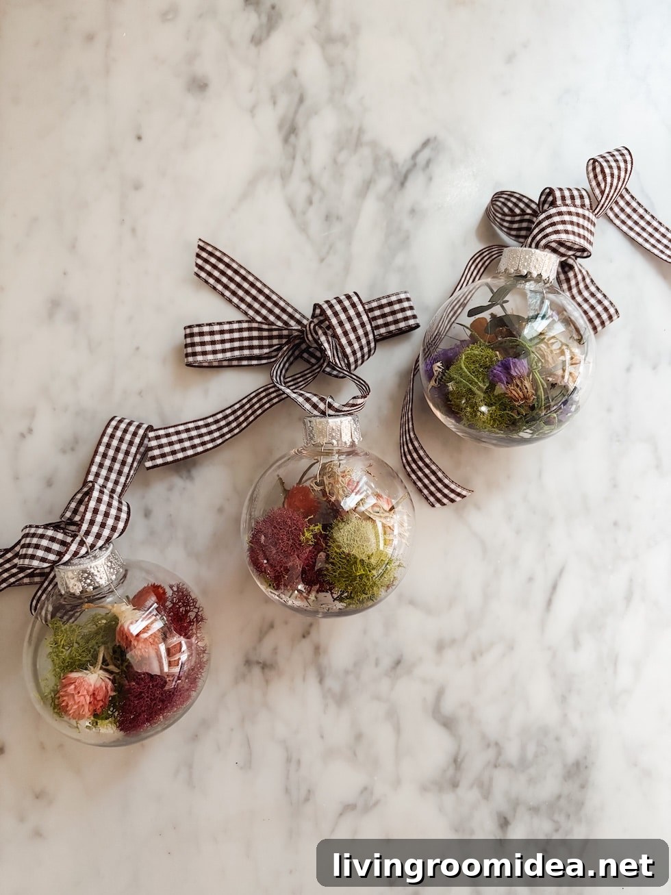 How to Make Dried Flower Ornaments: Step-by-Step DIY Guide 2 dried flower ornaments (click through to blog post for sources and additional details)