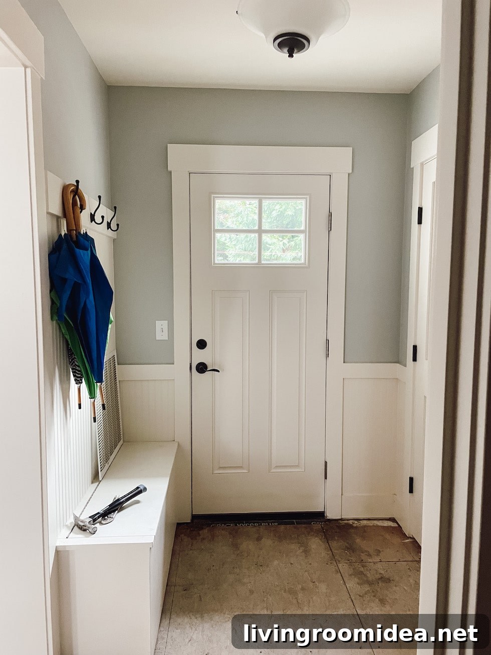 Mudroom flooring during demo