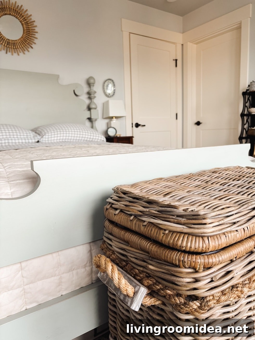 organizing with baskets a basket for blankets in bedroom