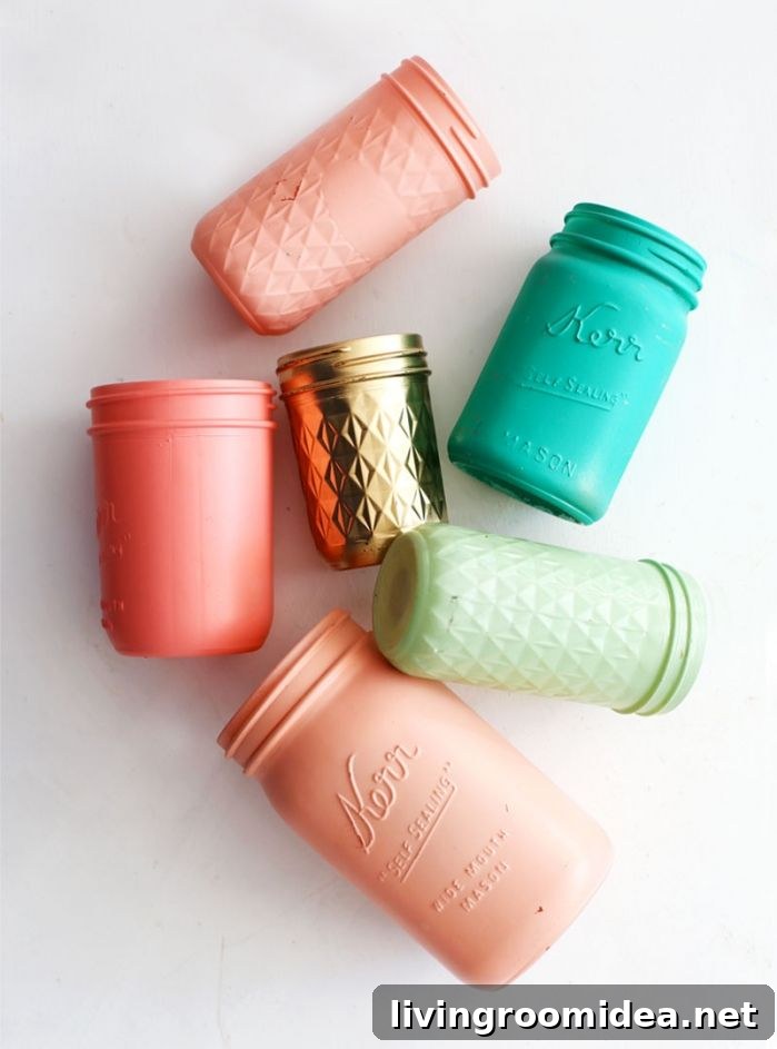 spray painted mason jars
