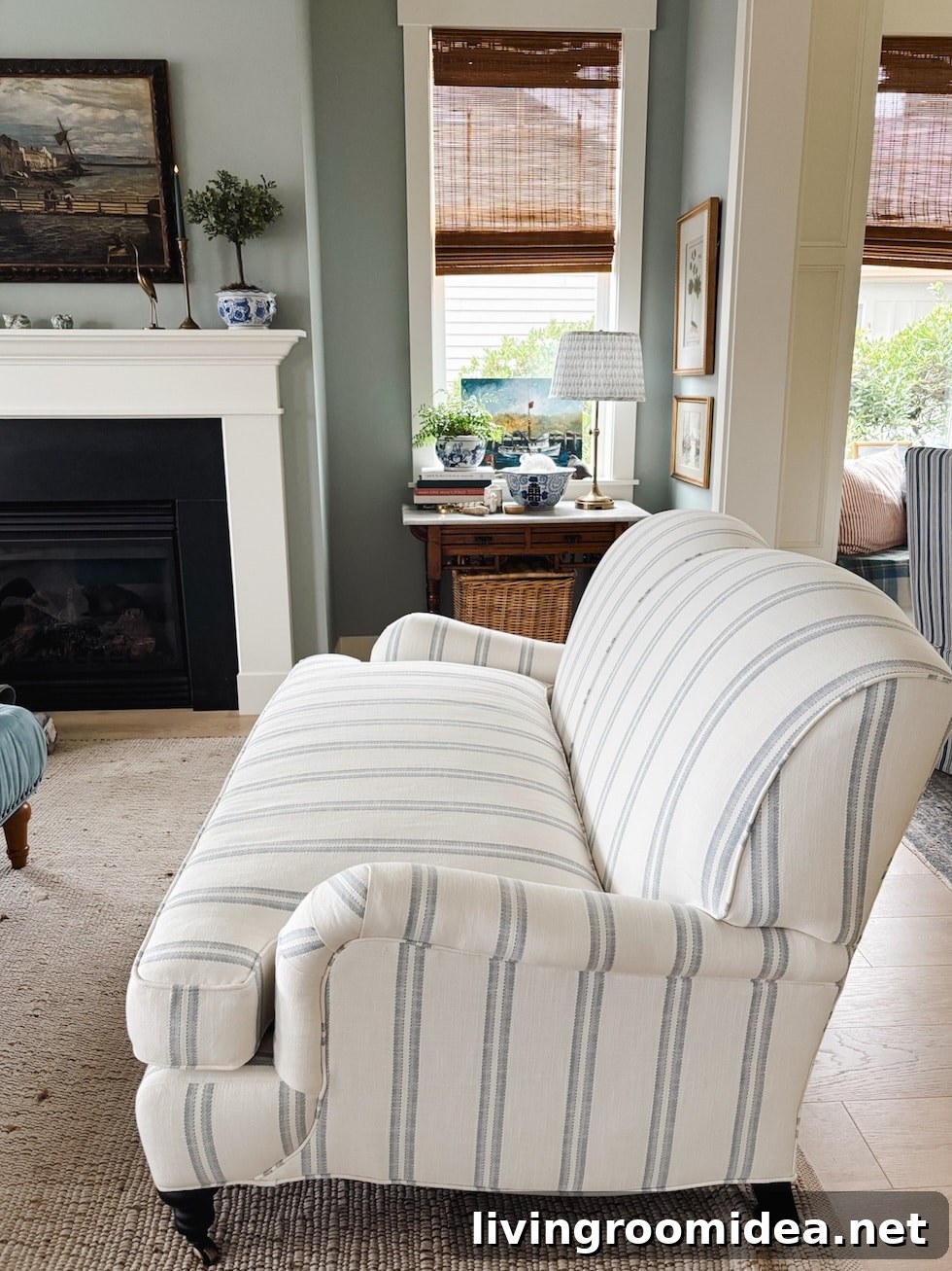 New Striped Couch Arrival: Honest First Impressions and Review 5 striped english roll arm sofa at the inspired room