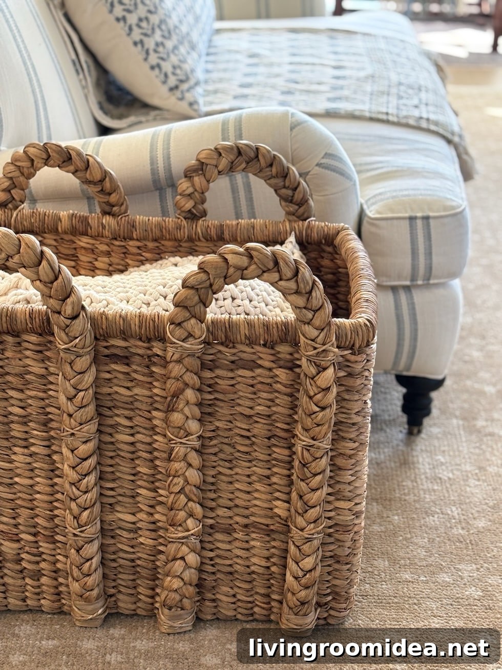 Coastal Cottage Living Room Makeover: Before and After Reveal 13 Handwoven basket
