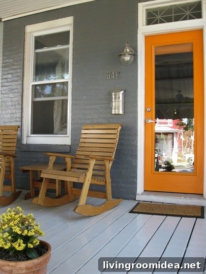 Orange door fall porch