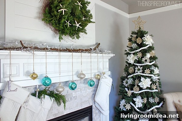 Christmas mantel hanging stockings The Inspired Room
