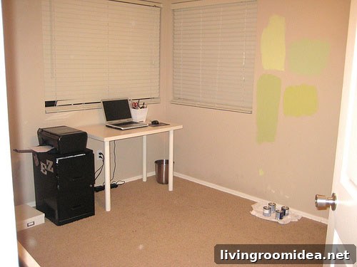 Vibrant Yellow-Green Office Makeover Ideas for Productive Workspaces 2 Office before shot 1