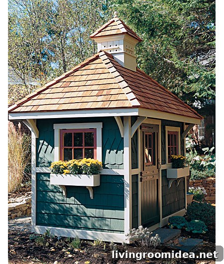 garden shed summer house with window boxes