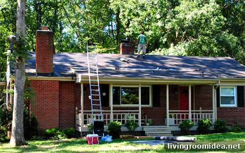 Roofers working