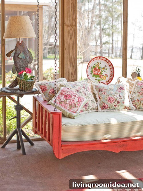 Cozy painted porch swing