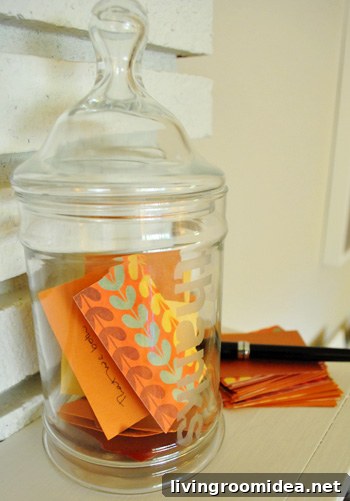 Finished etched glass Thanks Jar With notes of gratitude inside