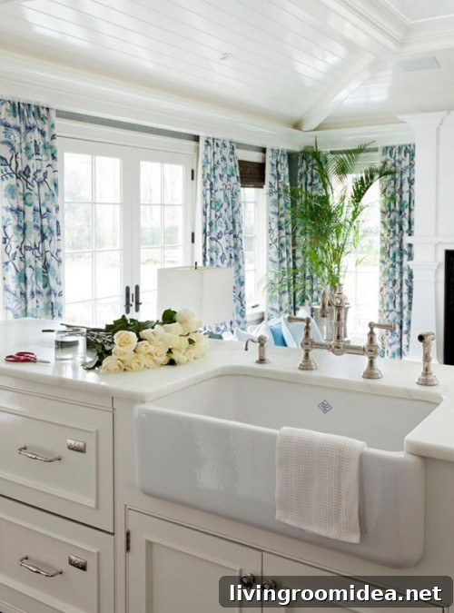 island style blue and white kitchen Coastal Style White Kitchen