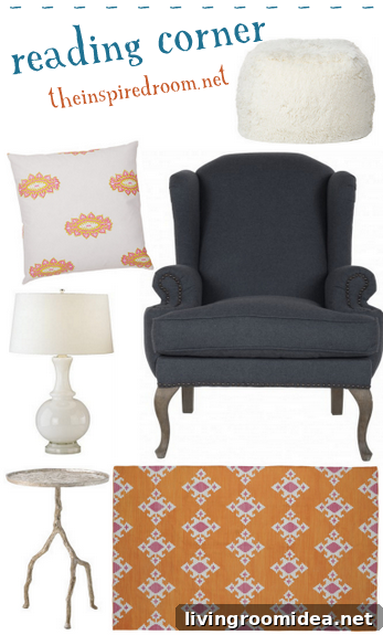 Glam modern reading corner with navy wingback chair