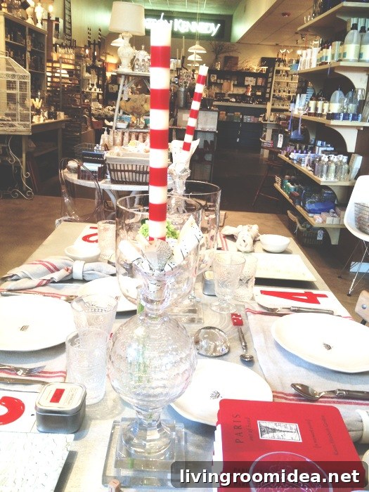red and white striped candles tablesetting