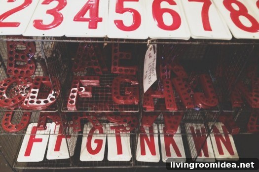 vintage red metal letters decor