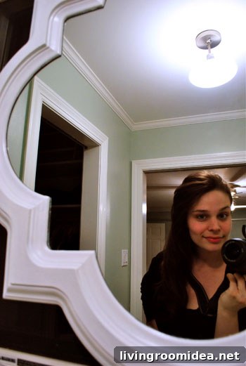 Author reflection with hair down in mirror