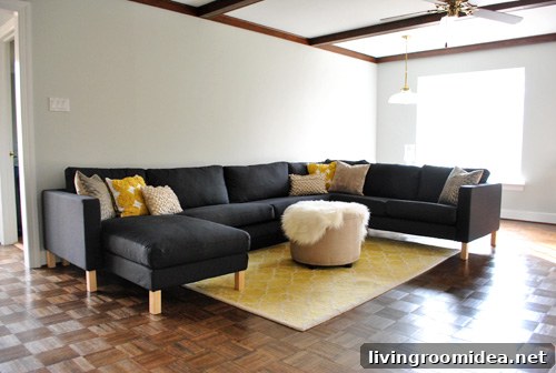How We Assembled the IKEA Karlstad Sectional Sofa Step-by-Step 3 Ikea sectional sofa recently assembled in gray living room