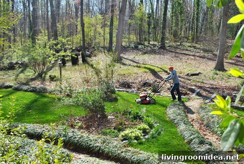 Mowing around stone borders