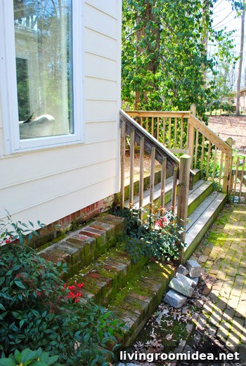 Brick steps to sunroom