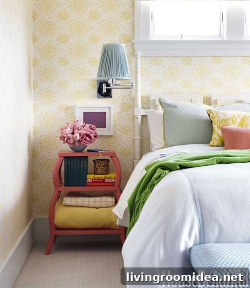 honeysuckle wallpaper behind the bed img 39227 2 1