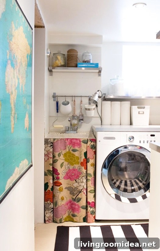 I Hate Doing Laundry—Smart Tips to Make It Less Painful 3 Pretty-colorful-laundry-room-with-map-and-striped-rug