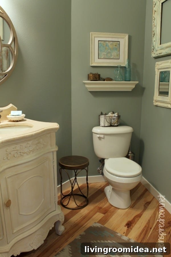 Powder Room Makeover Reveal: Budget-Friendly Second Remodel 14 powder room slate green glidden paint