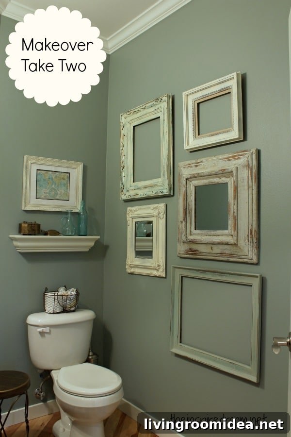 Powder Room Makeover Reveal: Budget-Friendly Second Remodel 9 powder room take two vintage frame gallery wall