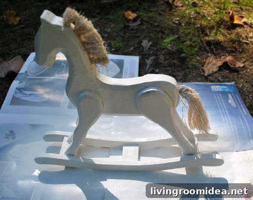 Primed and painted rocking horse