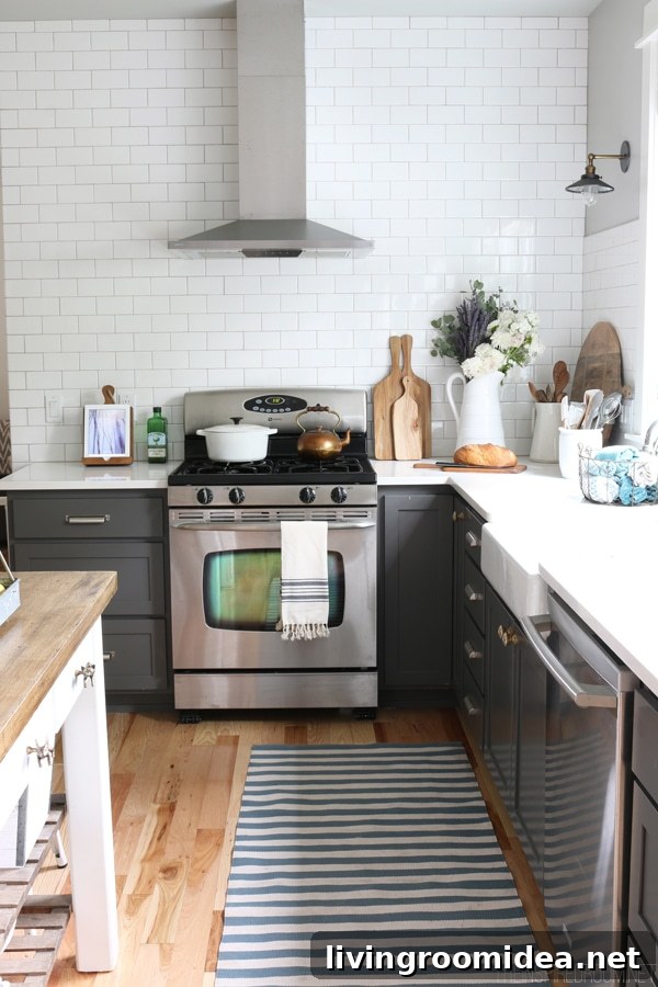 Kitchen Design - Charcoal Cabinets and White Subway Tile