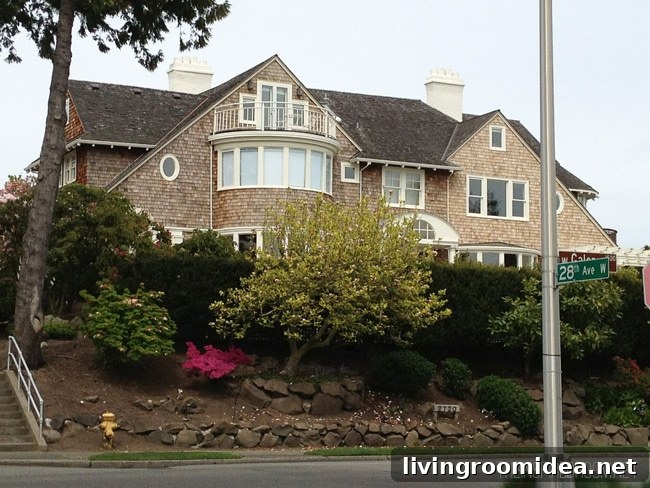 Beautiful shingled house with a round porch