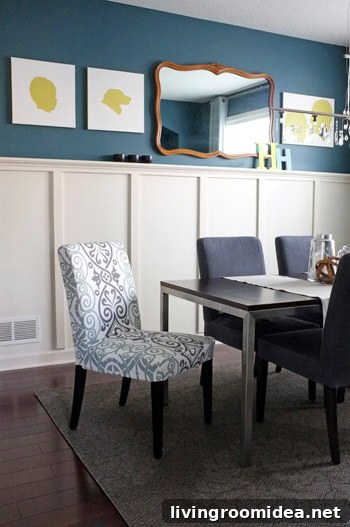 Board and Batten Dining Room with Deep Blue Walls: Stylish Ideas 4 Chair close-up