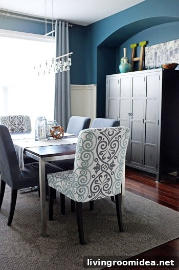 Board and Batten Dining Room with Deep Blue Walls: Stylish Ideas 5 Dining table set