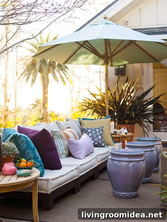 Cozy outdoor sofa with pillows