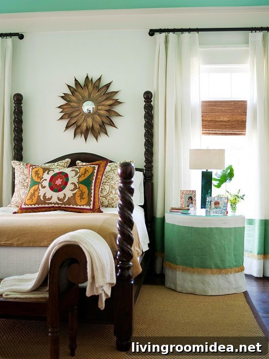 dark wood four poster bed modern room