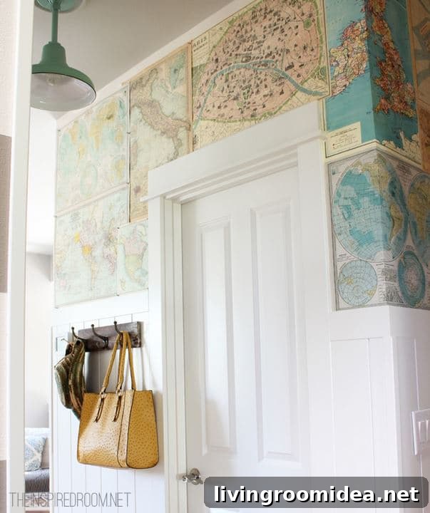 Summer Home Tour: Inspired Room Summer Decorating Ideas 13 map wallpaper