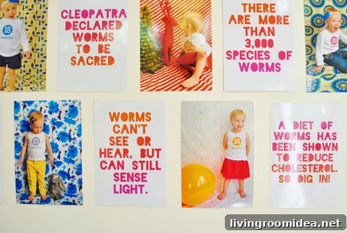Worm-Themed Birthday Party Ideas and Decorations 11 Wall display with photos and facts