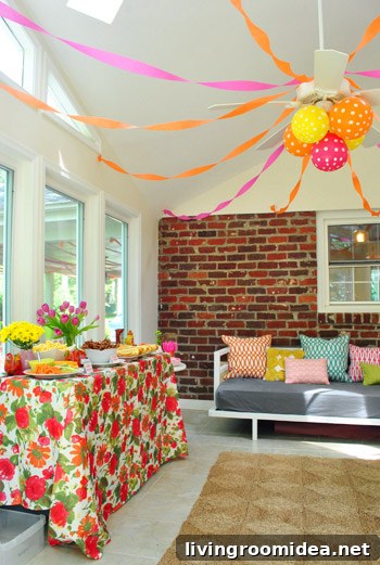 Worm-Themed Birthday Party Ideas and Decorations 3 Decorated table in sunroom